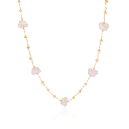 Choker Bolinhas Borboletas Pérolas Banhado a Ouro 18K