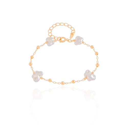 Pulseira Bolinhas Borboletas Pérolas Banhado a Ouro 18K