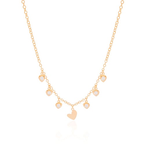 Choker Elos Corações Lisos e Cristal Banhado a Ouro 18K