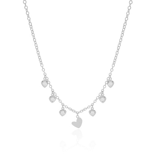 Choker Elos Corações Lisos e Cristal Ródio Branco