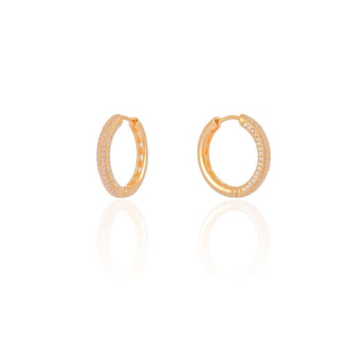 Brinco Argola Click Redonda Cravejada Cristal 2.3 cm Banhado a Ouro 18K
