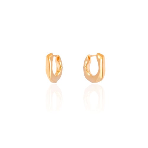 Brinco Argola Click Quadrada Orgânica Lisa 1.9 cm Banhado a Ouro 18K