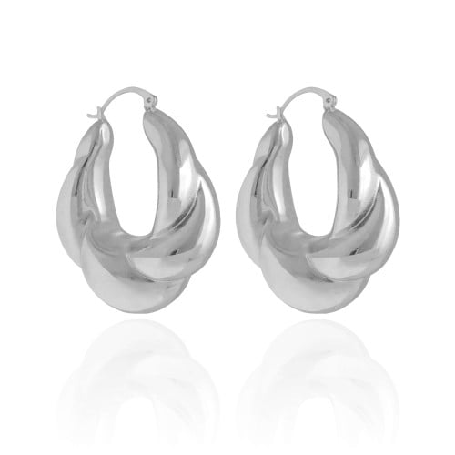 Brinco Argola Torcido Fecho Italiano 5.0 cm Banho Branco
