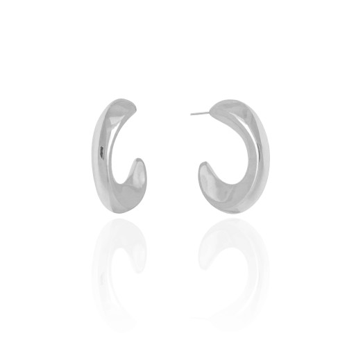 Brinco Argola Detalhada Lisa 3.1 cm Ródio Branco