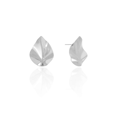 Brinco Folha Orgânica 2.5 cm Ródio Branco