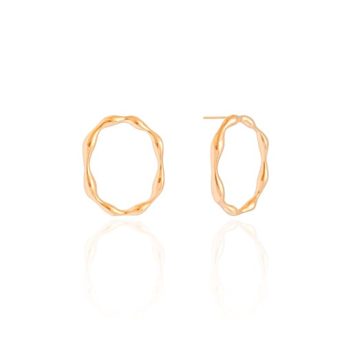 Brinco Oval Orgânico 2.7 cm Banhado a Ouro 18K
