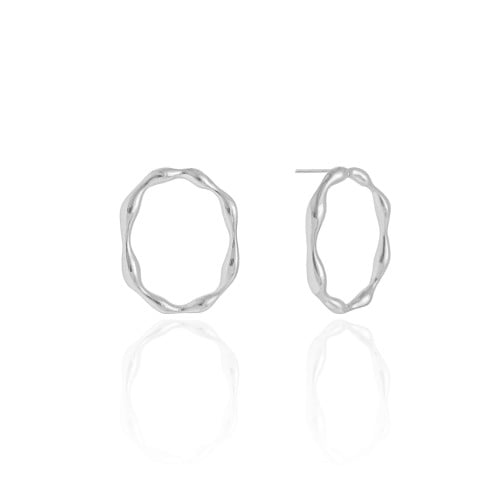 Brinco Oval Orgânico 2.7 cm Ródio Branco