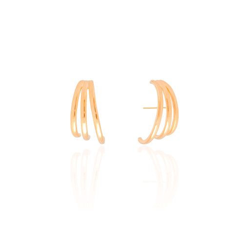 Ear Hook Três Filetes Lisos Banhado a Ouro 18K
