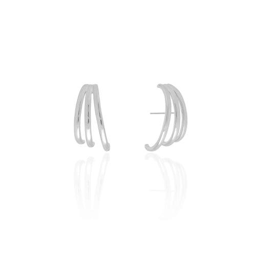 Ear Hook Três Filetes Lisos Ródio Branco