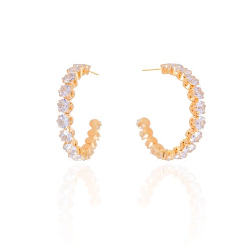 Brinco Argola Pontos de Luz Cristal 3.7 cm Banhado a Ouro 18K