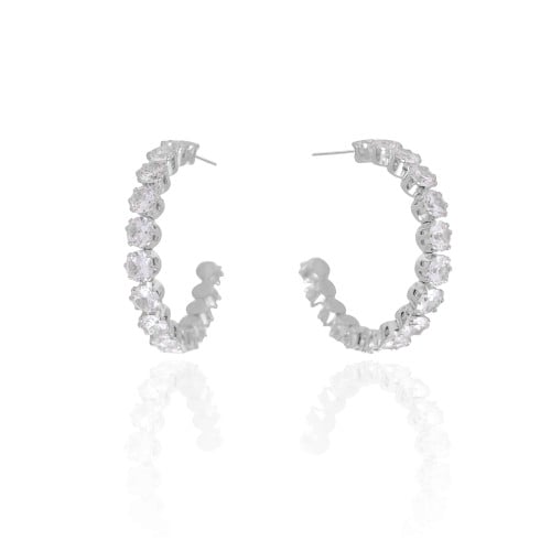 Brinco Argola Pontos de Luz Cristal 3.7 cm Ródio Branco