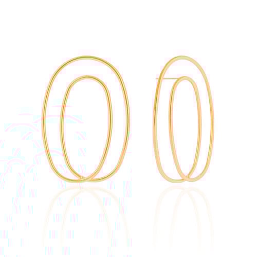 Brinco Fio Oval Duas Voltas 5.0 cm Banhado a Ouro 18K