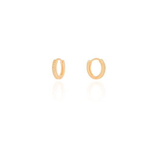 Brinco Argola Click Cravejada Cristal 1.3 cm Banhado a Ouro 18K