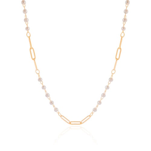 Choker Elos Detalhados com Pérolas Banhado a Ouro 18K