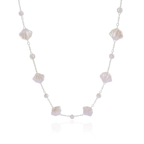 Choker Conchas em Pérola Ródio Branco