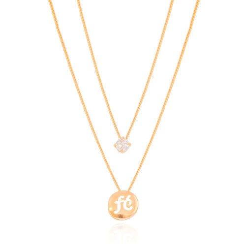 Gargantilha Dupla Fé e Ponto de Luz Cristal Banhado a Ouro 18K
