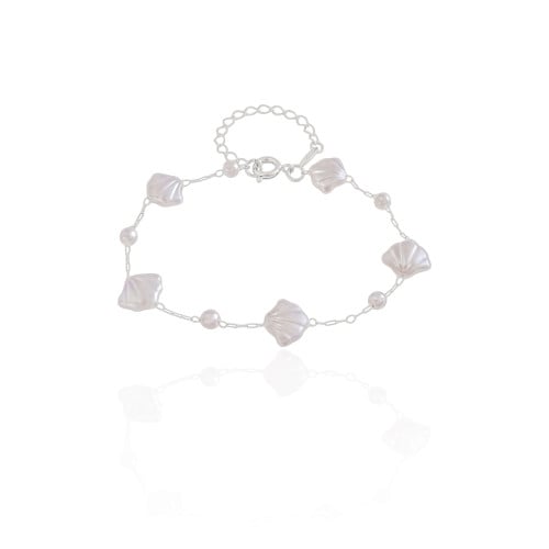 Pulseira Conchas em Pérola Ródio Branco