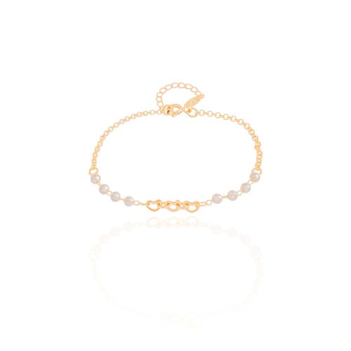 Pulseira Infantil Pérolas Corações Vazados Banhado a Ouro 18K