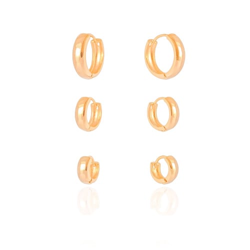 Trio de Argolas Lisas Banhado a Ouro 18K