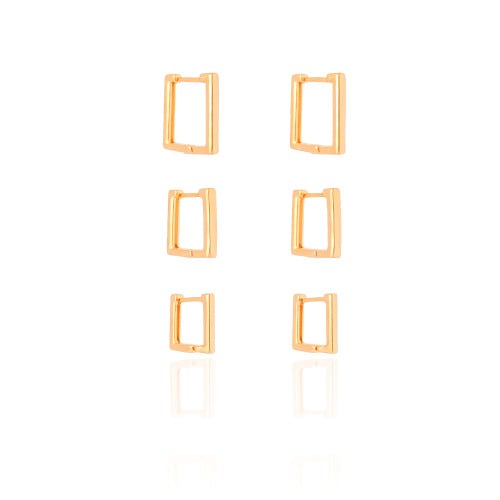 Trio de Argolas Retangulares Lisas Banhado a Ouro 18K