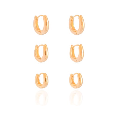 Trio de Argolas em U Lisas Banhado a Ouro 18K
