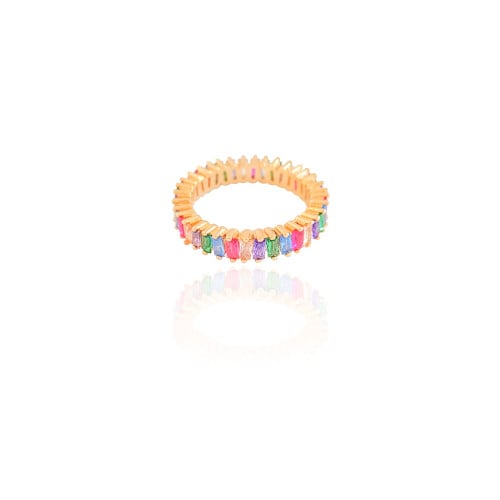 Anel Baguetes Coloridas Tamanho 18 Banhado a Ouro 18K