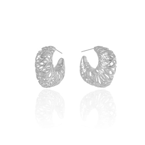 Brinco Argola Detalhada Vazada 2.8 cm Ródio Branco