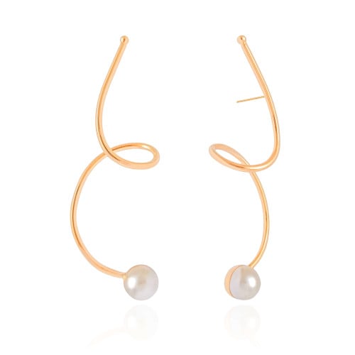 Brinco Fio Torcido Pérola 7.5 cm Banhado a Ouro 18K