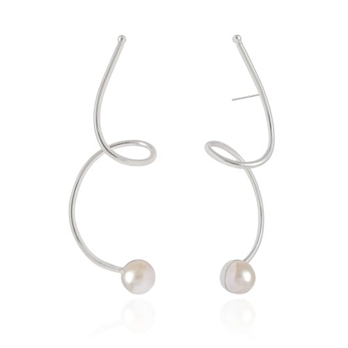 Brinco Fio Torcido Pérola 7.5 cm Ródio Branco