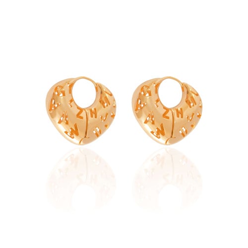 Brinco Argola Click Letras Detalhes Vazados 2.5 cm Banhado a Ouro 18K