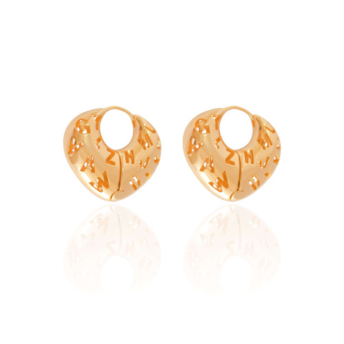Brinco Argola Click Letras Detalhes Vazados 2.5 cm Banhado a Ouro 18K