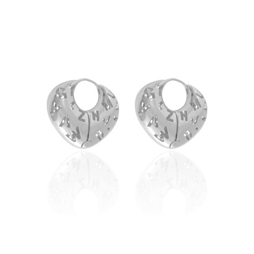 Brinco Argola Click Letras Detalhes Vazados 2.5 cm Ródio Branco