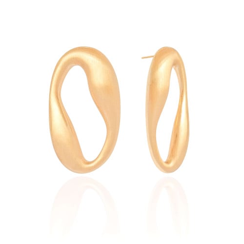 Brinco Oval Orgânico Fosco 5.0 cm Banho Dourado