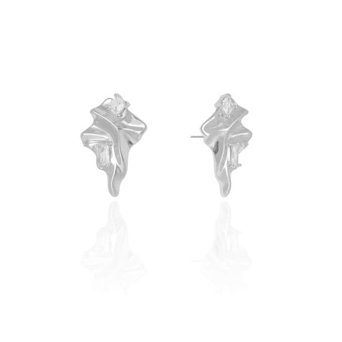 Brinco Orgânico Baguetes 2.9 cm Cristal Banho Branco