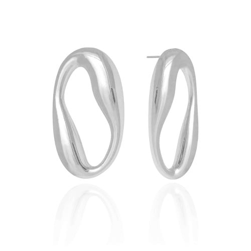 Brinco Oval Orgânico Liso 5.0 cm Banho Branco