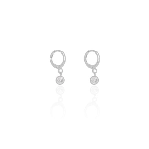 Brinco Argola Click Ponto de Luz Cristal 2.0 cm Ródio Branco