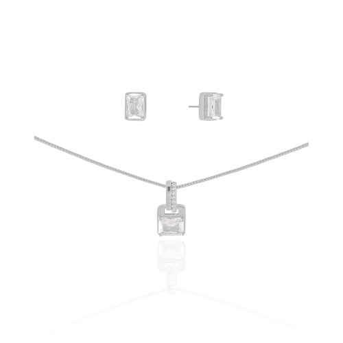 Conjunto Retangular Cravejado Cristal Ródio Branco