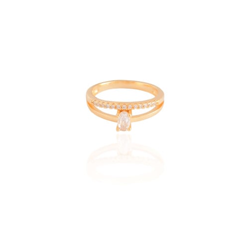 Anel Duplo Oval Cravejado Cristal Tamanho 16 Banhado a Ouro 18K