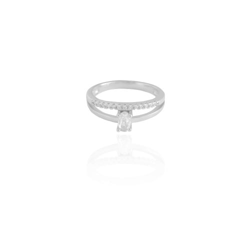 Anel Duplo Oval Cravejado Cristal Tamanho 16 Ródio Branco