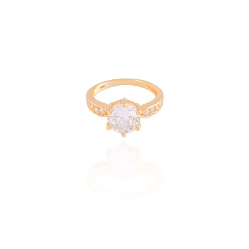Anel Ponto de Luz Cravejado Cristal Tamanho 16 Banhado a Ouro 18K