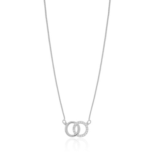 Gargantilha Veneziana Circulos Entrelaçados Cravejado Cristal Ródio Branco - 45 cm