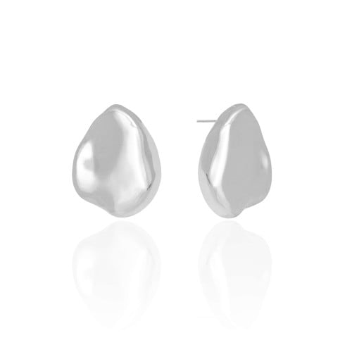 Brinco Orgânico Liso 3.2 cm Ródio Branco