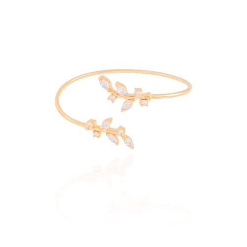 Bracelete Folhas Cristal Banhado a Ouro 18K