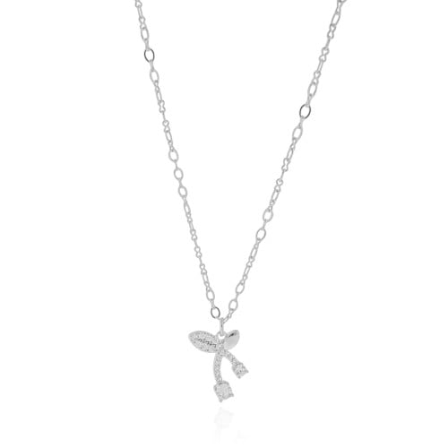 Gargantilha Elos Cereja Cravejado Cristal Ródio Branco - 45 cm