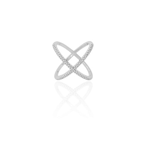 Anel em X Cravejado Cristal Tamanho 21 Ródio Branco