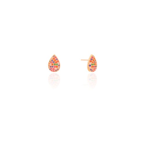 Brinco Gota Cravejada Colorida 1.1 cm Banhado a Ouro 18K