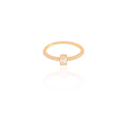 Anel Oval Cravejado Cristal Tamanho 23 Banhado a Ouro 18K