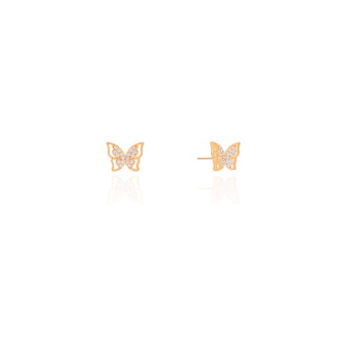 Brinco Borboleta Cravejado Cristal 8 mm Banhado a Ouro 18K
