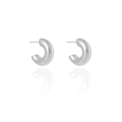 Brinco Argola Tubo Lisa ABS 2.1 cm Ródio Branco