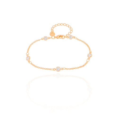 Pulseira Elos Pontos de Luz Cristal Banhado a Ouro 18K